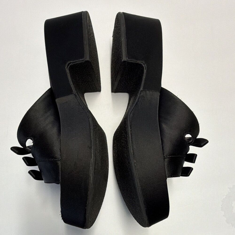 ZARA Womens Leather Platform Wedge Strappy Slip-On Sandals Black EU 39 - Picture 4 of 7